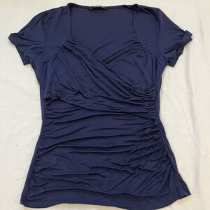 Zeagoo Women's V Neck Ruched Short Sleeve Blouse Navy Blue Size Medium shirt